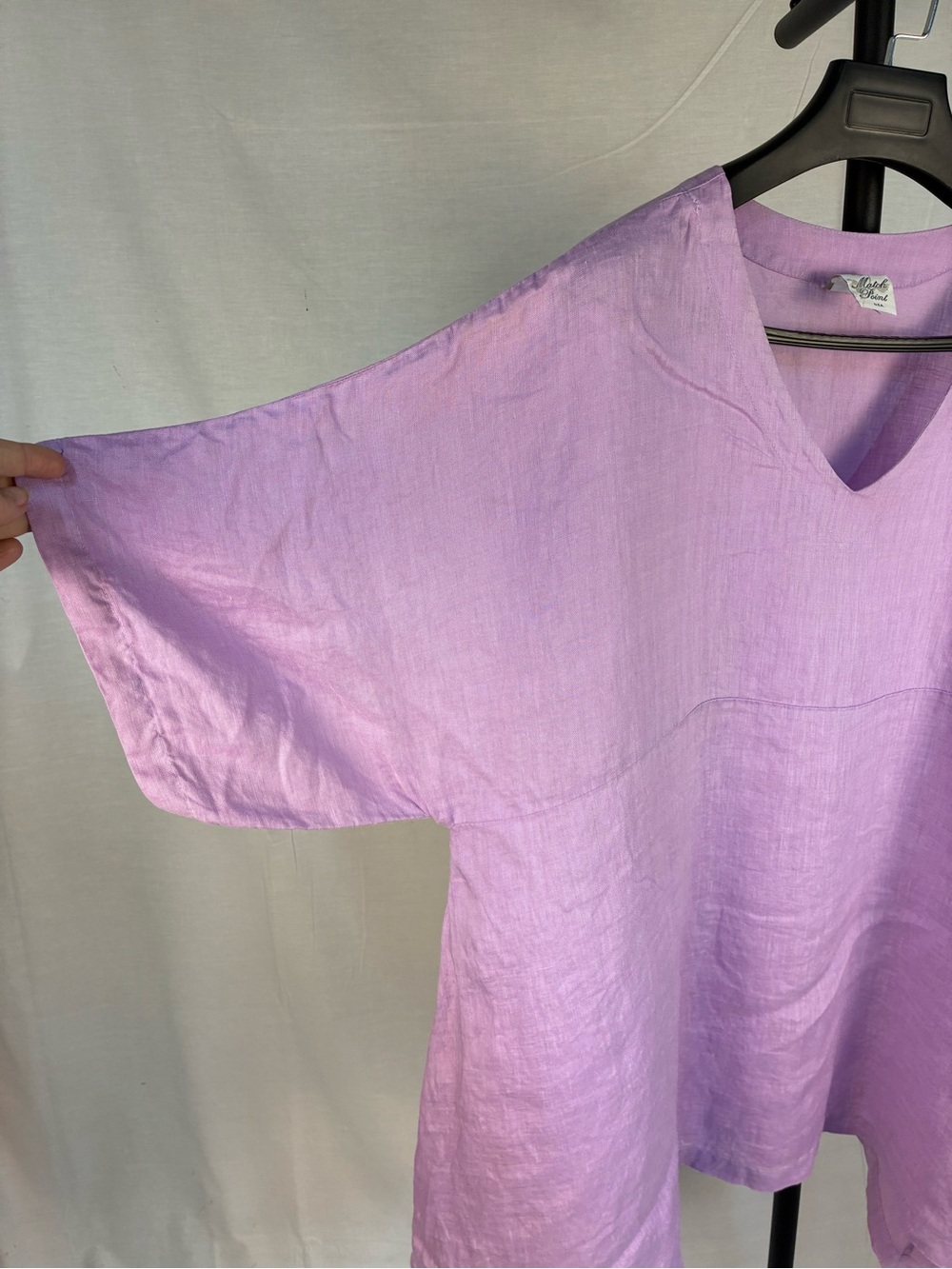 Match Point 100% Linen Lavender Tunic Top XL - Picture 2 of 8